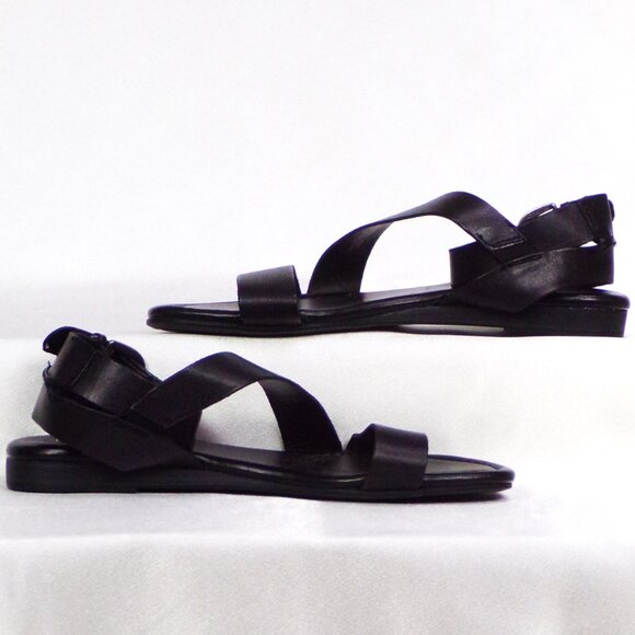 FRANCO SARTO size7M GUSTAR black flat-heel sandals leather uppers bal. synth. - Picture 2 of 16